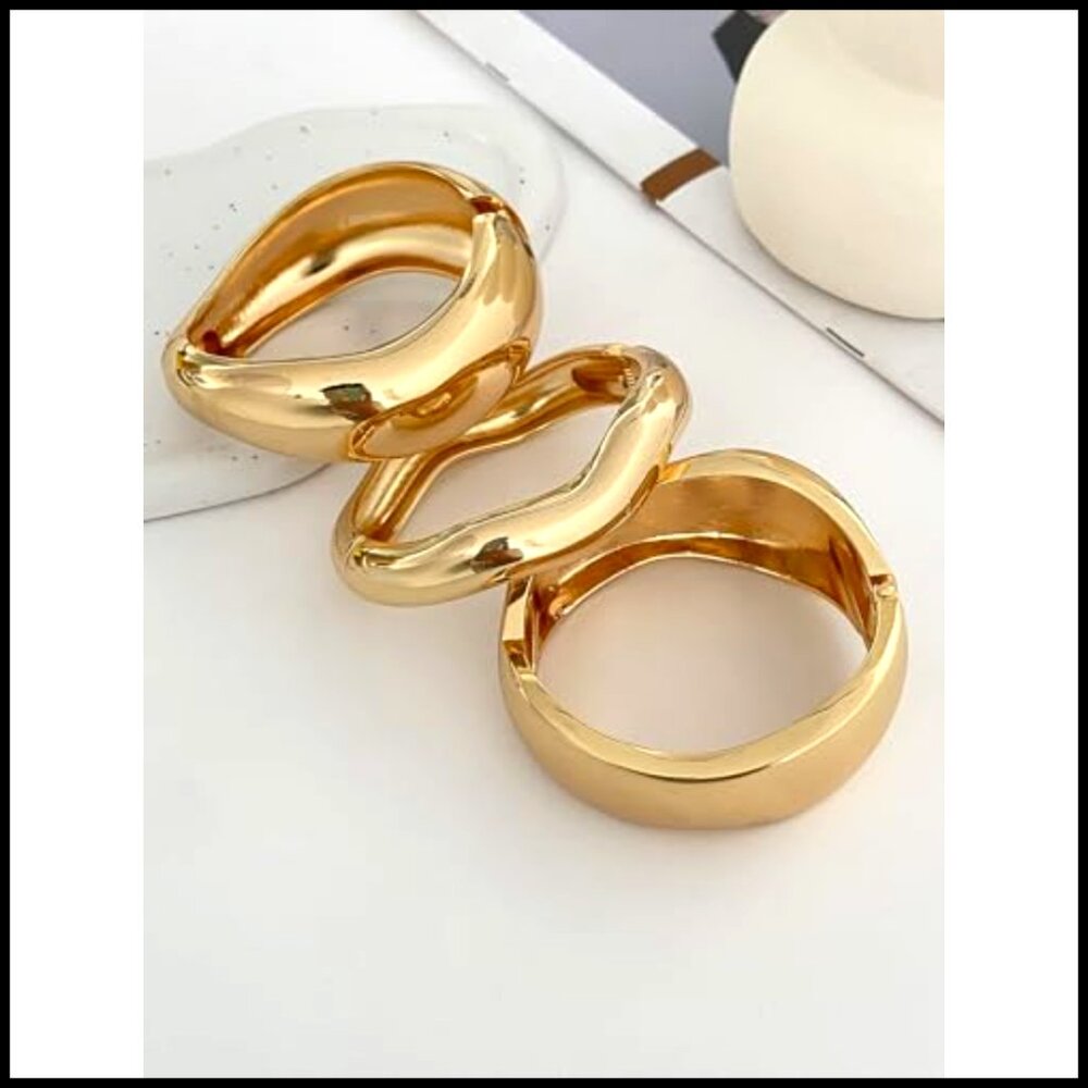 Chunky Gold Bangles Stackable Statement Cuff Brac… - image 6